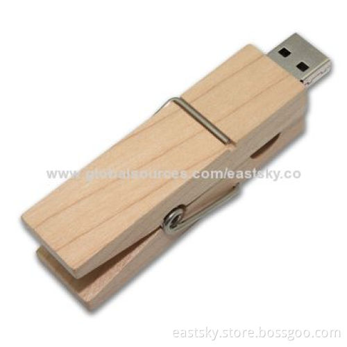 Custom Clip Wooden USB Drive, 64MB to 32GB Capacity, Warranty Free for 2 YearsNew